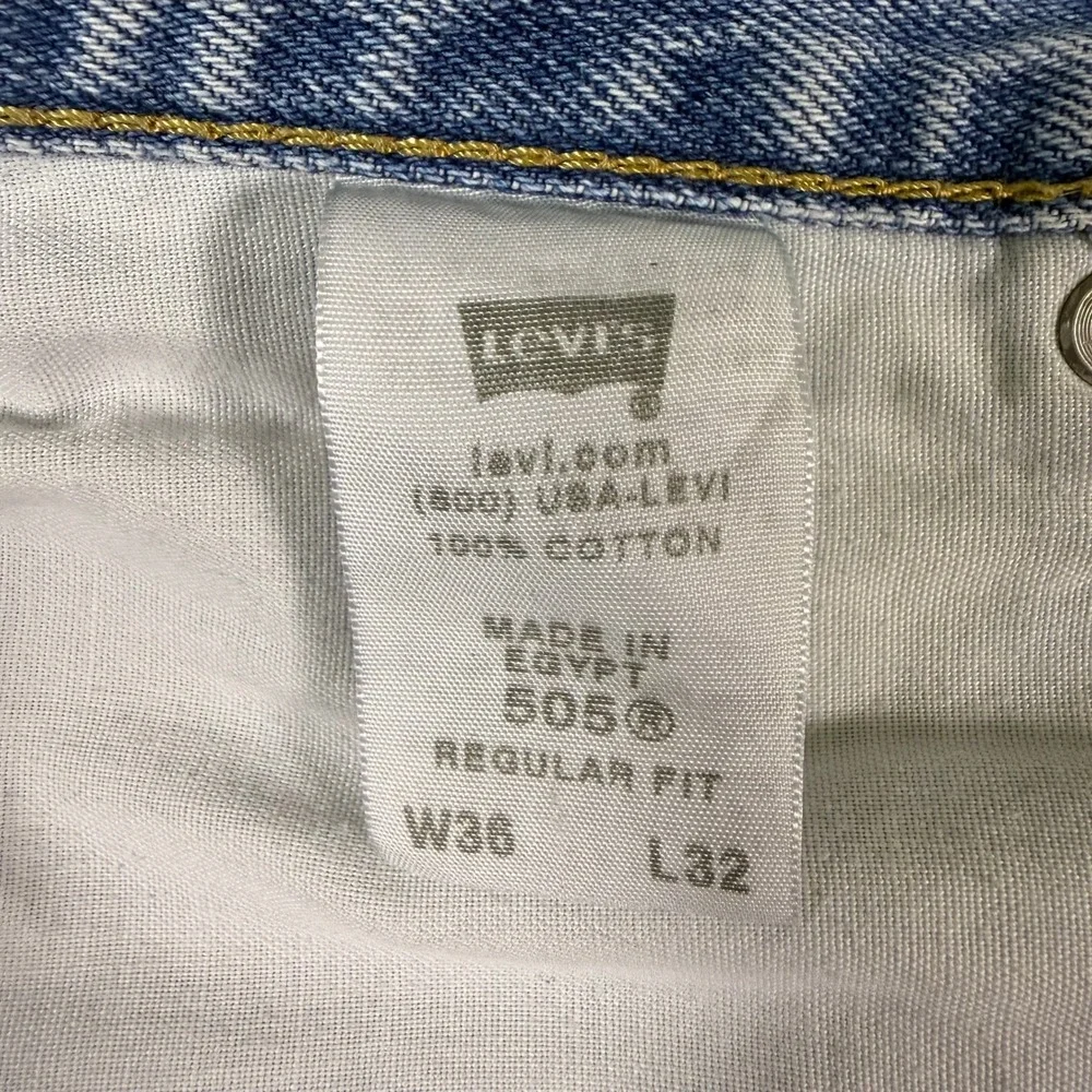 Levis 505 Regular Fit Jeans Mens 36x32 Light Wash Blue Straight Leg Denim‎